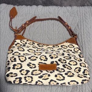 Dooney & Bourke Cream Leopard-Print Shoulder Bag with Brown Trim